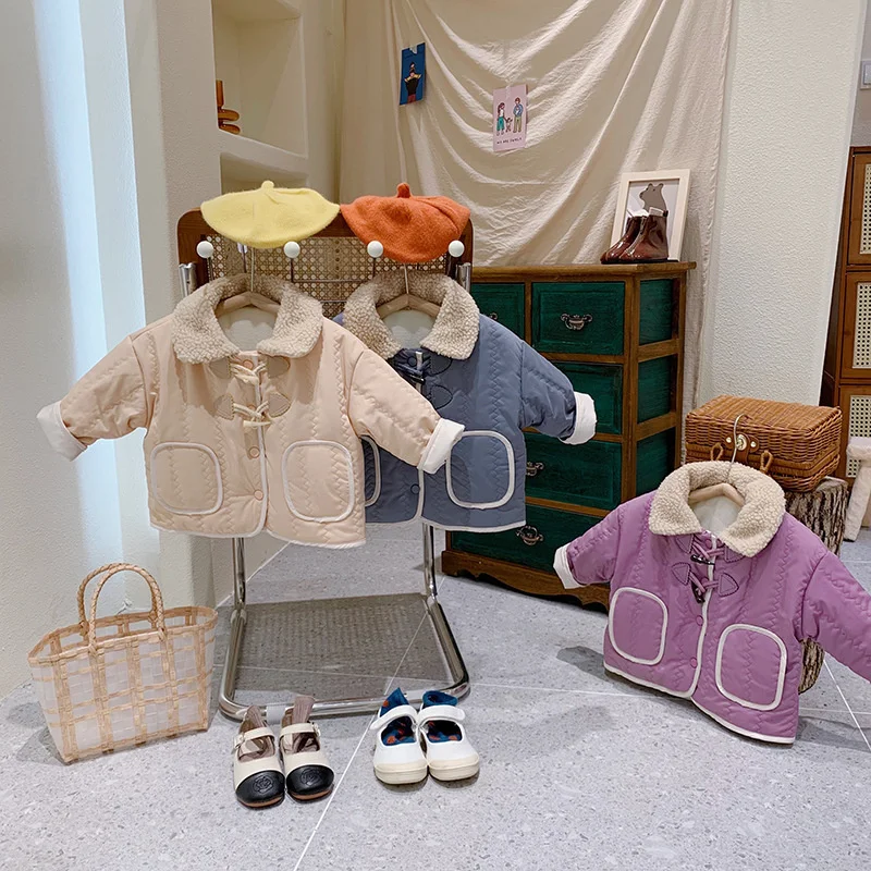 

2021 New Baby Girl Boy Cotton Jacket Autumn Winter Kids Fashion Lapel Overwear Children Thick Coats Clothes Warm Outerwear 2-6Y