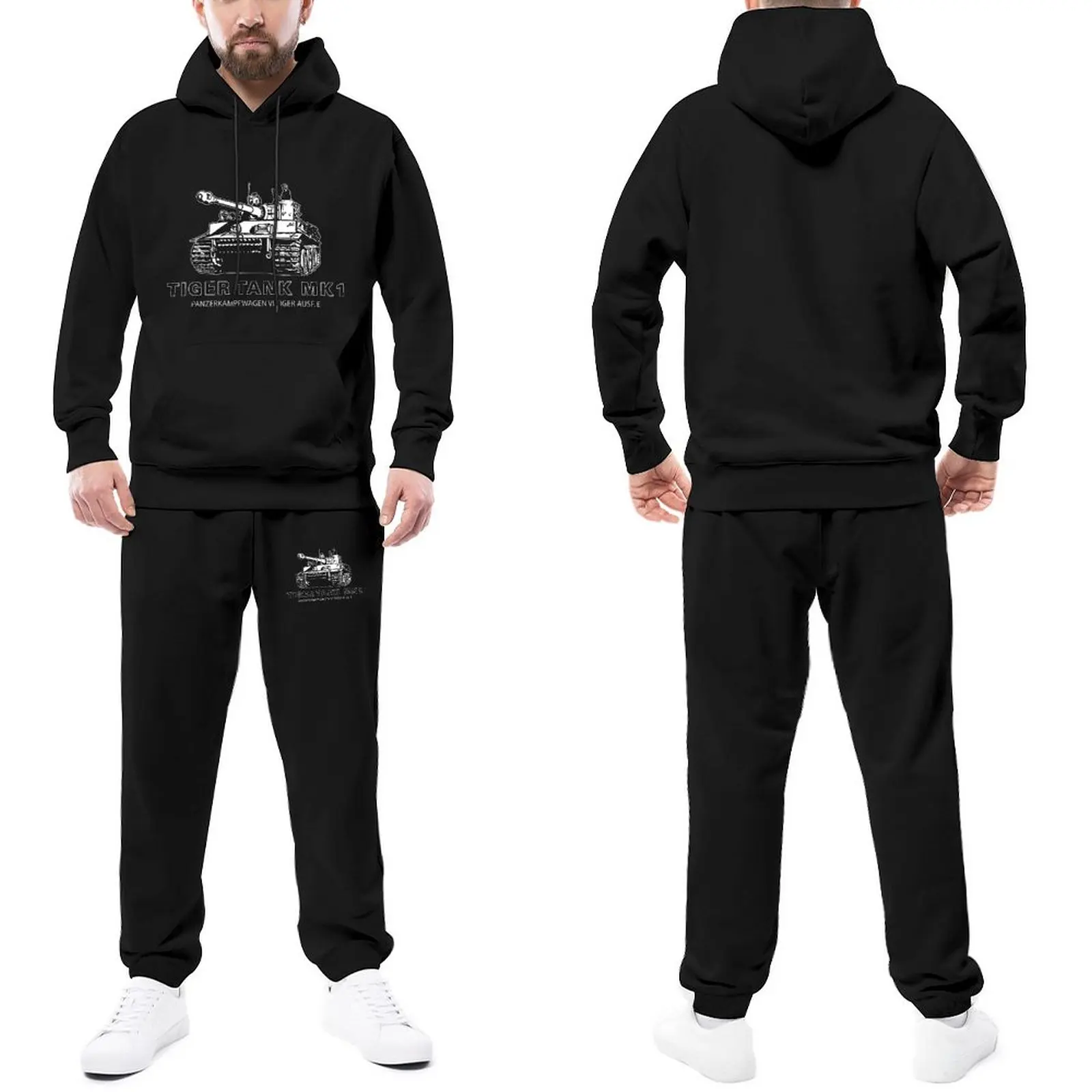 

Wehrmacht Mens Tracksuit Set Tiger Tank Mark Male Sweatsuits Halloween Sweatpants and Hoodie Set Casual