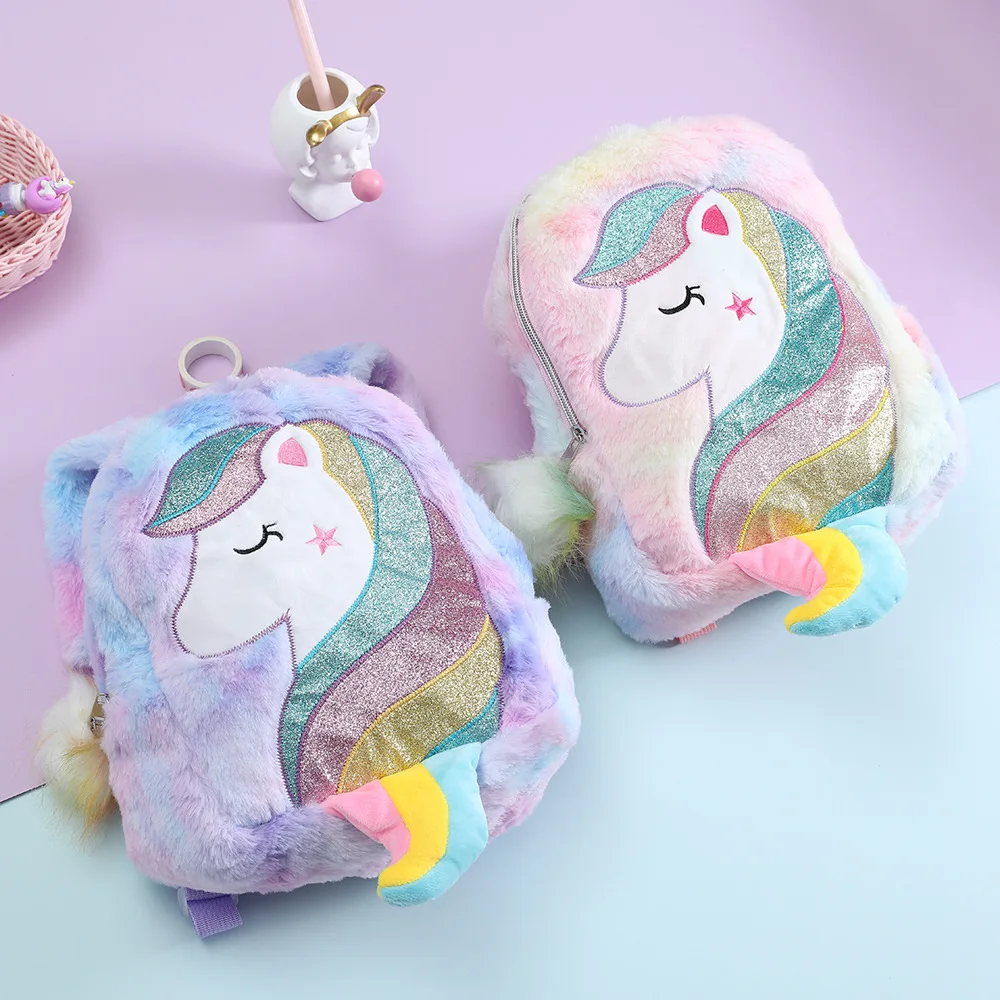 

Children's Plush Backpack Creative Unicorn Cartoon Rainbow Tail Backpack Little Princess Backpack Girl