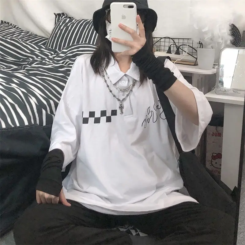 Футболка-поло QWEEK в стиле Харадзюку женская уличная одежда футболки японском с