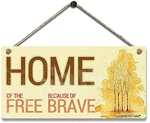 

Home of The Free Because of The Brave Retro Look Wood Decoration Art Hanging Sign for Inspirational Quotes Wall Decor