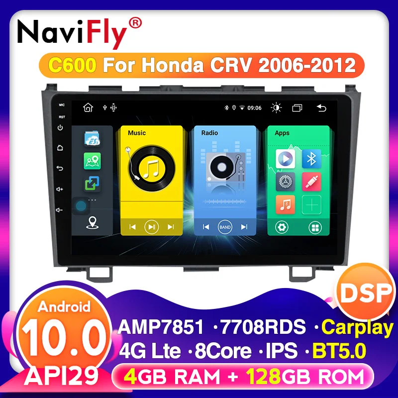 API29 Android 10 4 + 128G Автомобильный dvd Радио мультимедийный плеер для Honda CR V 3 RE CRV 2007 2008 2009