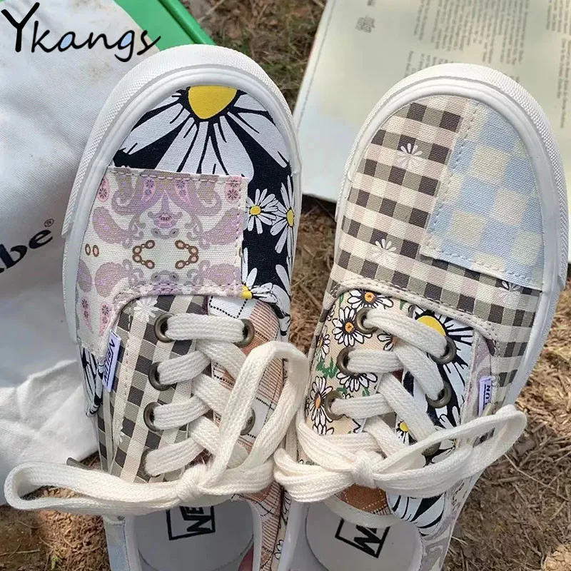 

Модная парусиновая простроченная Женская парусиновая обувь, Корейская женская Вулканизированная обувь с низким вырезом на шнуровке, новин...