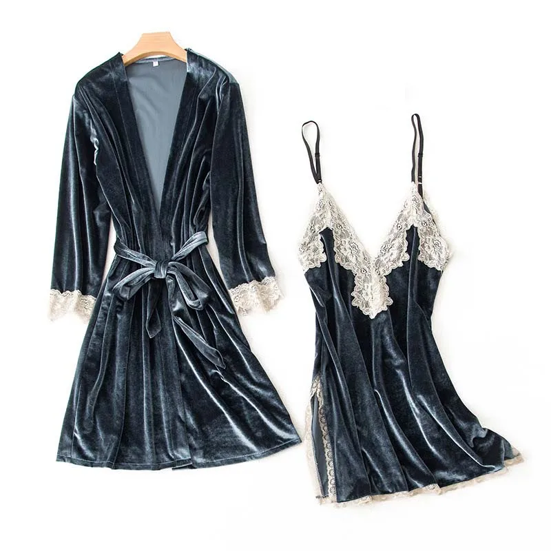 2019 женский роскошный зимний комплект для сна бархатный халат комплекты одежды