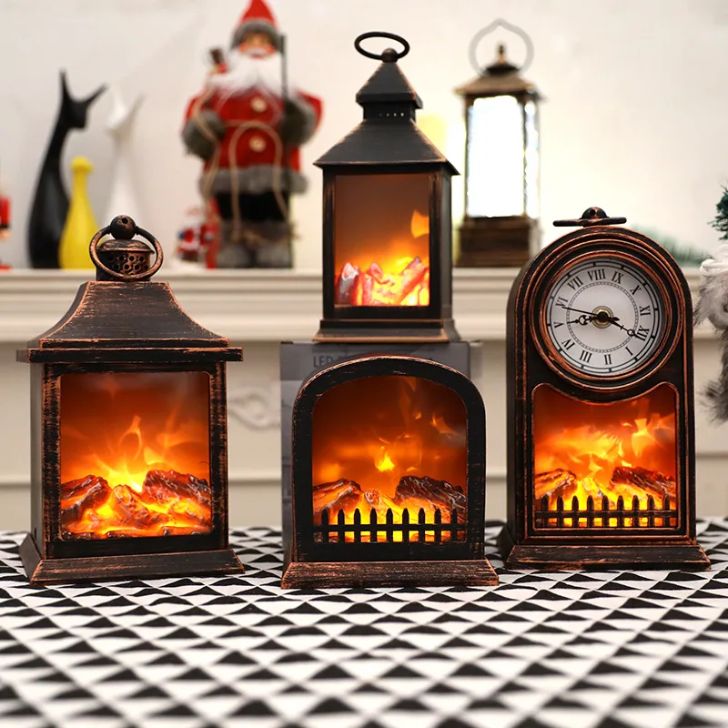 

Christmas Home Decoration Ornaments Creative Fireplace Lights Bar Window Decoration Props With Clock Battery Types
