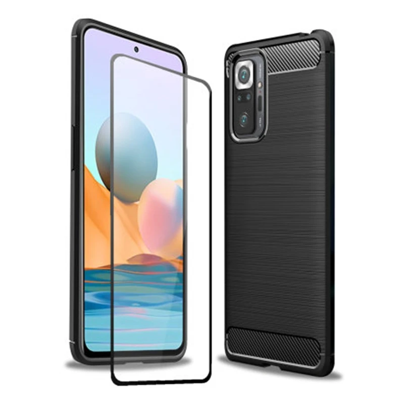 Чехол Redmi Note 10 Pro с текстурой кисти прочный чехол и закаленное стекло полная