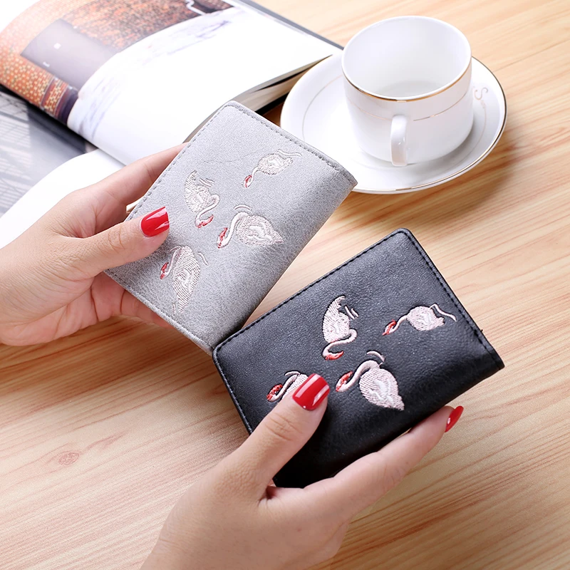 Кошелек женский 2 складных с вышивкой и изображением птиц | Багаж сумки