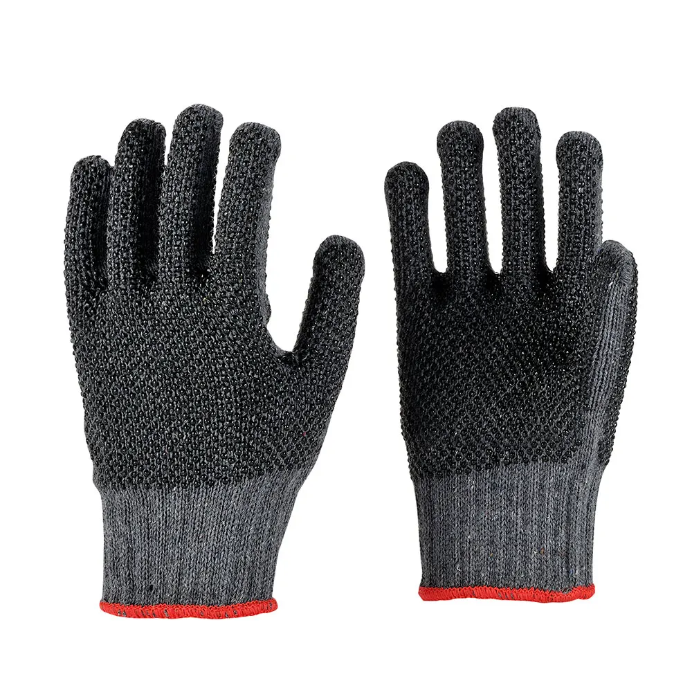 

Yeushin Grey Cotton String Knit Working Gloves Anti-Slip PVC Dots Elastic Soft Security Protection Construction Gloves 12 Pairs