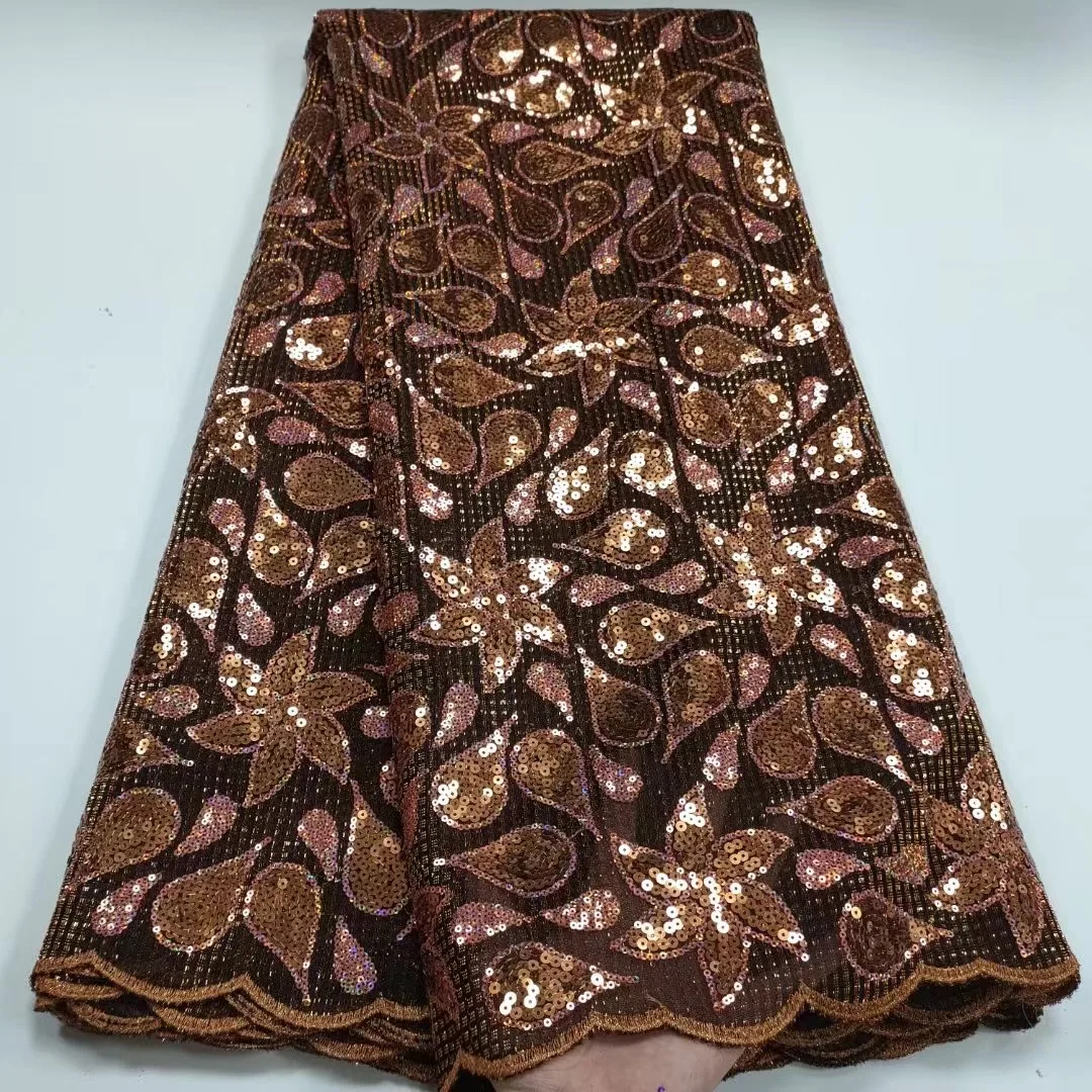 

8 colors (5yards/pc) Newest coffee brown African net lace with wonderful sequins embroidery Nigerian party lace for dress FTY007