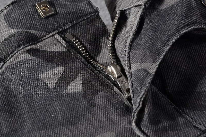 Мужские байкерские брюки из джинсовой ткани серые камуфляжные облегающие джинсы