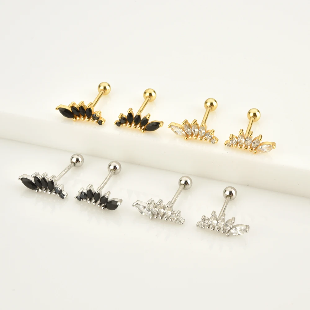 

silver 2021 Sterling Silver Gold Black Zircon Stud Earring Piercing Wing Oval Luxury Fine Pendiente Jewelry For Women Party