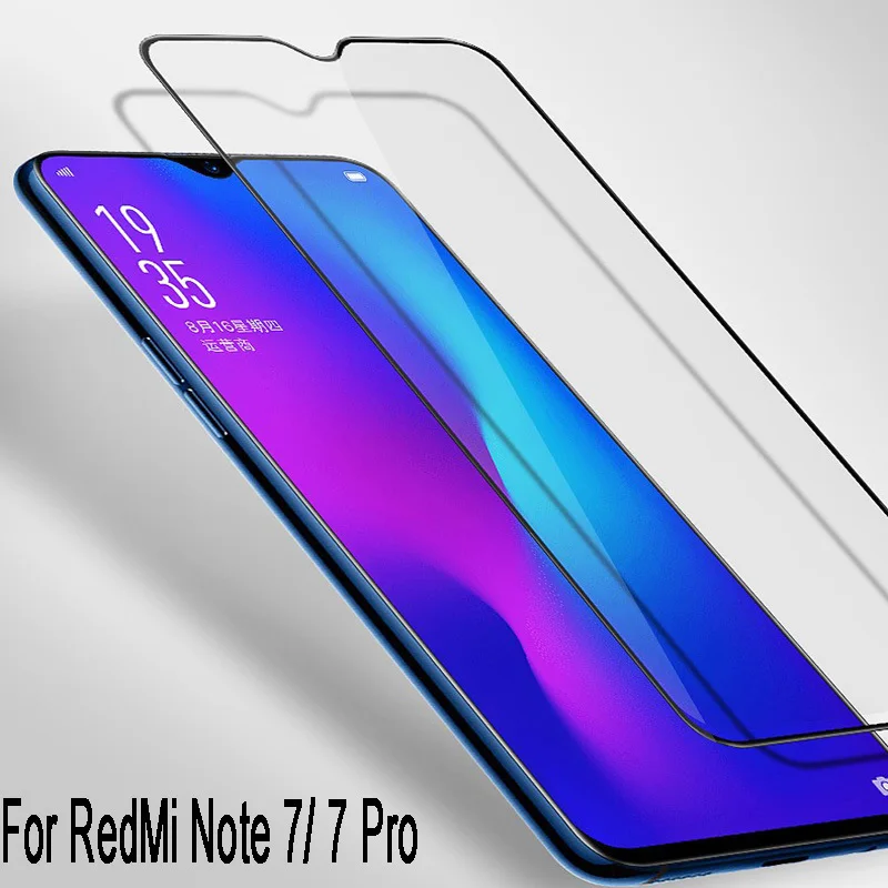 Полностью клеящаяся пленка из закаленного стекла для Redmi 7 Note 8 7 Pro, глобальная версия GO, Противоударная Защитная пленка для экрана с полным покрытием, Передняя пленка