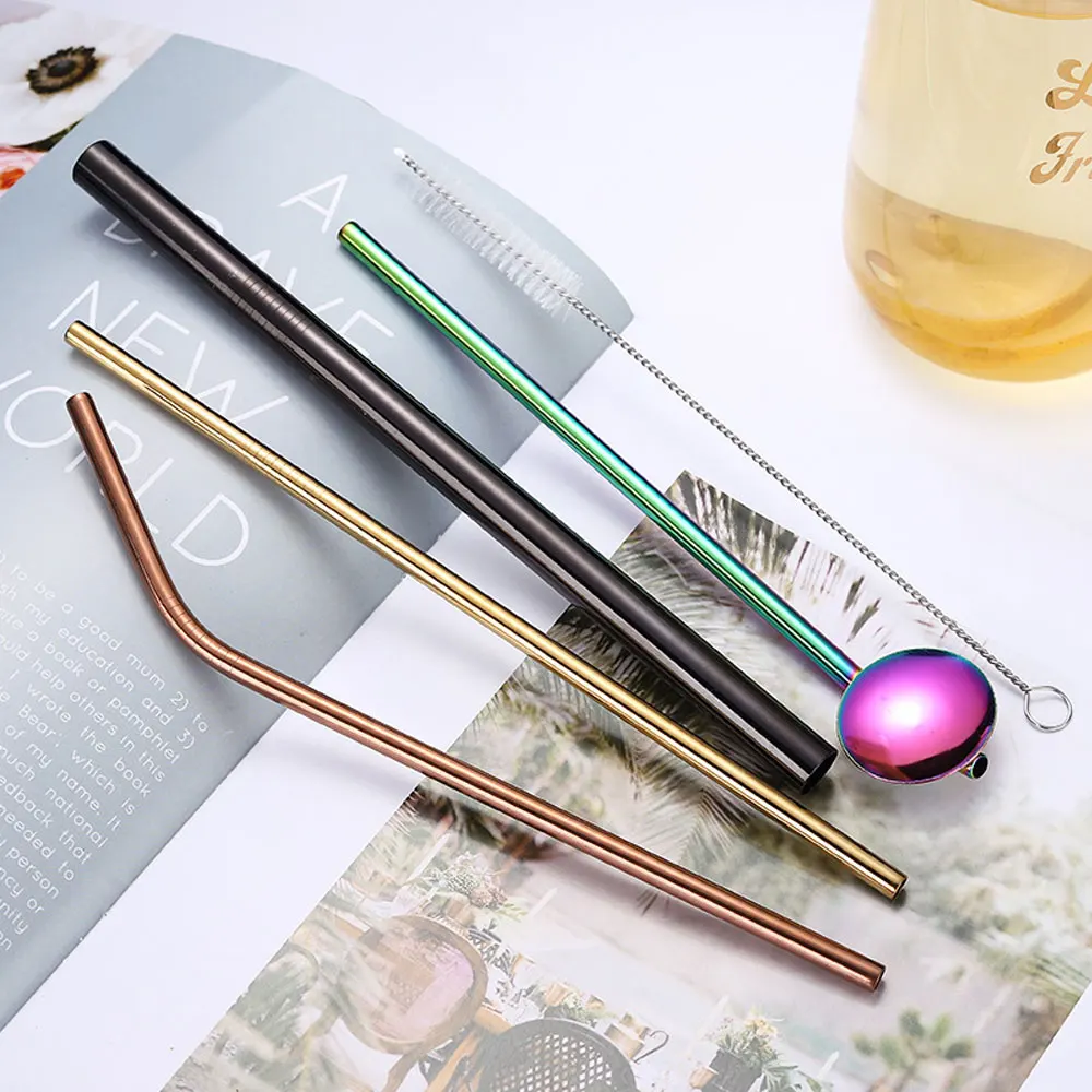 Многоразовые Нержавеющая сталь металлический питьевые соломки прочная гнутые