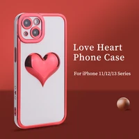 fashion electroplating 3d love heart phone case for iphone 11 12 13pro max colorful reflective transparent frosted phone cover