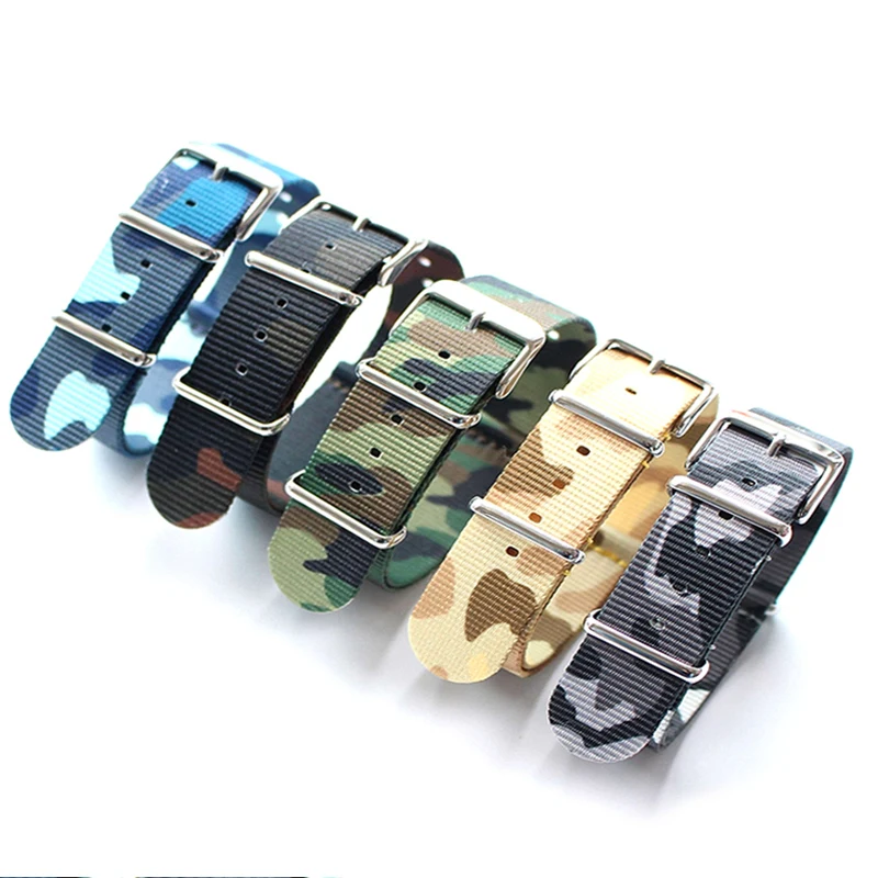 High Quality Herringbone 18mm 20mm 22mm 24mm Camo Green Blue Yellow Gray Seatbelt Watch Band Nylon Nato Strap For Military Watch