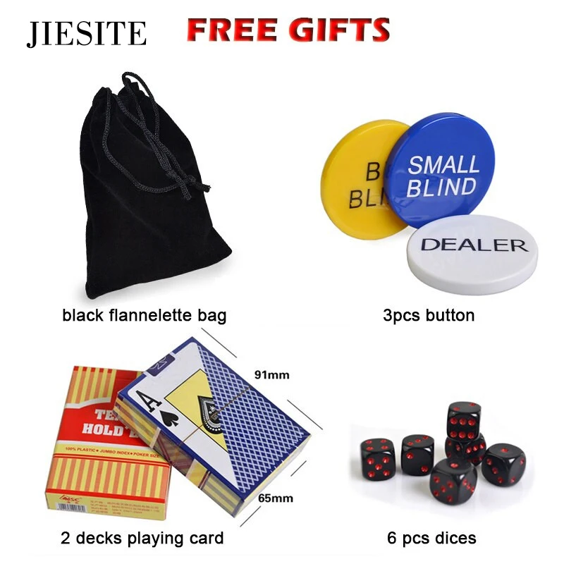 

200pcs Texas ABS Poker Cchip Gold Poker Chips Sets+Dealer Buttons+Playing Cards+Dices+Flannelette Bag Casino Hot Metal Coins Set