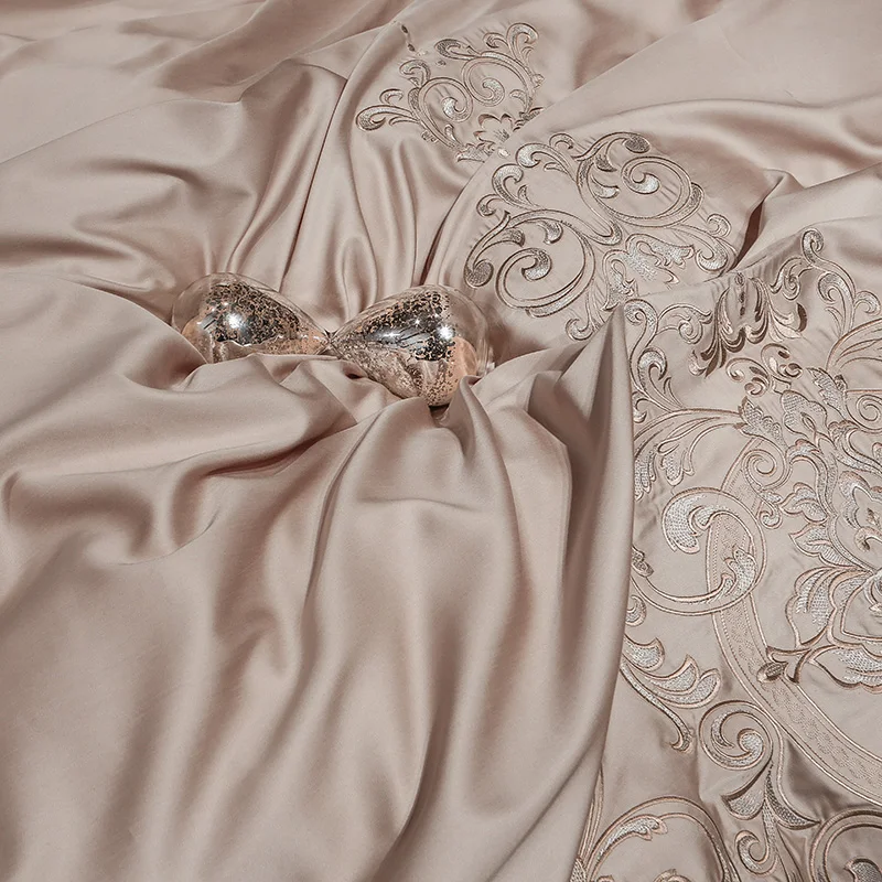 

Gold silver color tencel silk Bedding Set 4/6pc king queen size bed set luxury embroidered duvet cover bed sheet set pillowcase