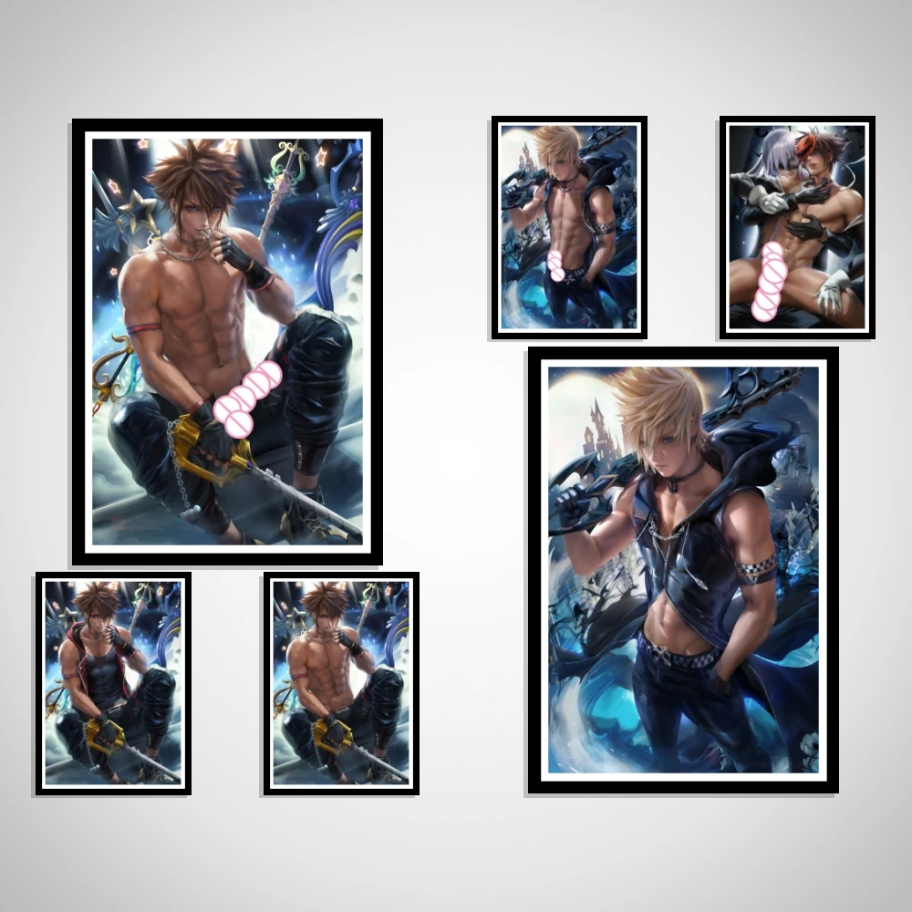 

Roxas Sora Riku Cartoon Anime Kingdom Hearts Sexy Male Nude Game Art-Poster Home Decor Picture Silk Prints For Living Room Wall