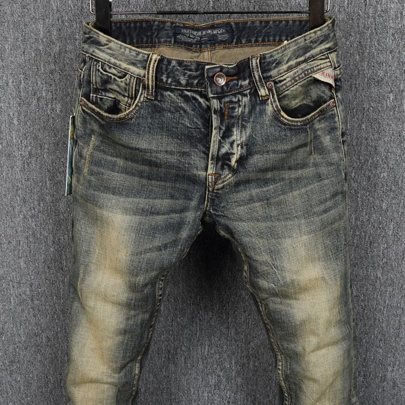 Italian Vintage Fashion Men Jeans High Quality Elastic Cotton Slim Fit Classical Designer Jeans Men Simple Retro Denim Pants