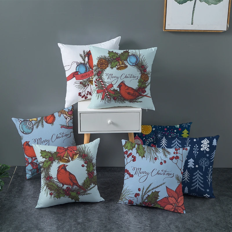 

Fuwatacchi Merry Christmas Cushion Cover Bird Printed Pillow Covers for Sofa Decorative Cartton Animal Cover Pillowcase 45*45