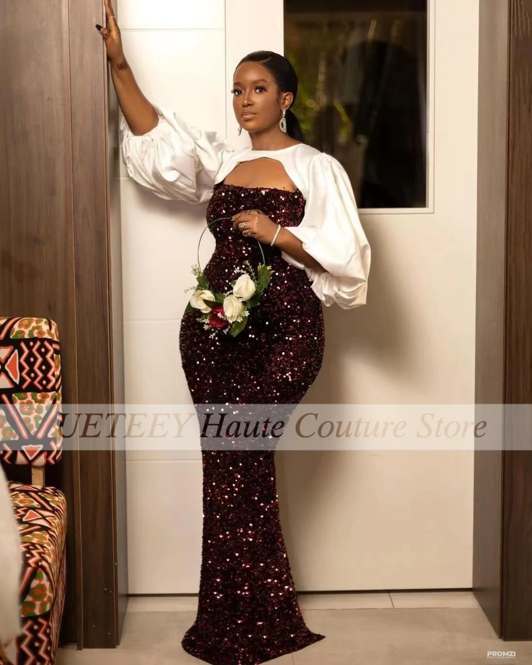 Aso Ebi Стильное вечернее белое платье из двух частей съемные накидки шаль блестки