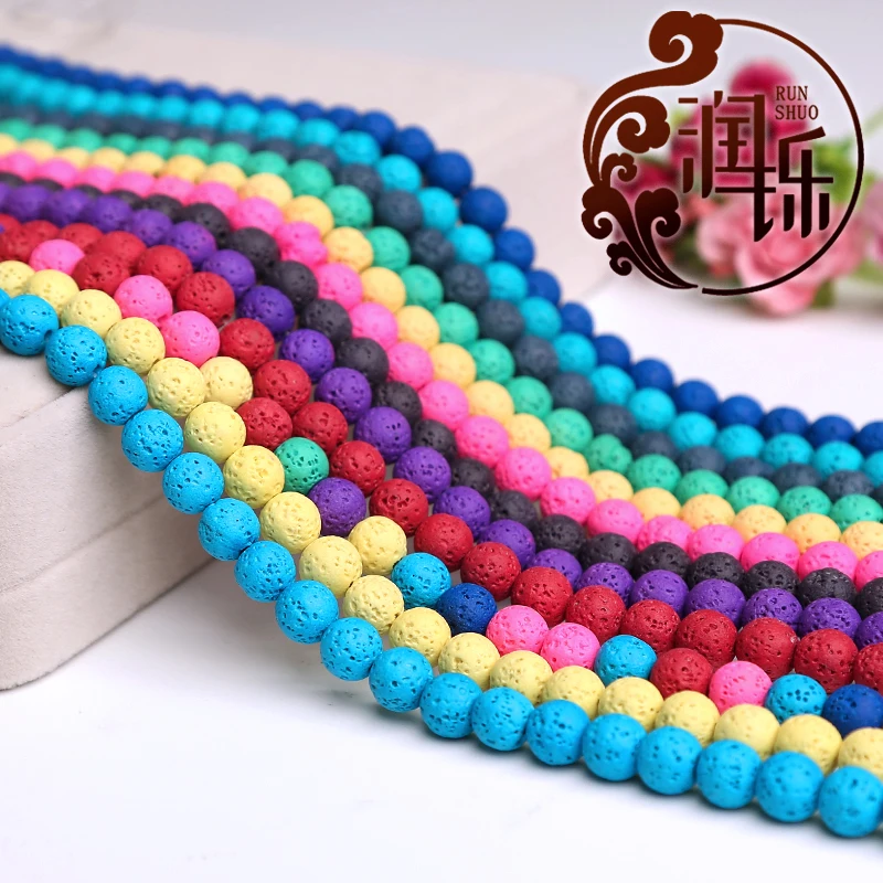 

Natural Stone Beads Mixed Color Lava Hematite Round Beads For Jewelry Making Volcanic Rock DIY Bracelet Ear Studs 15''4 6 8 10mm