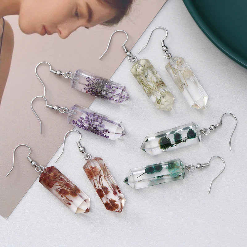 

Trendy Flower Irregular Geometric Drop Earrings for Women Pen Shape Acrylic Silver Plated Dangle Earrings Party Jewelry Gifts