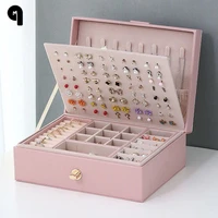 qm new jewelry box portable necklace earrings rings holder jewelry organizer packaging pu leather storage case display gift
