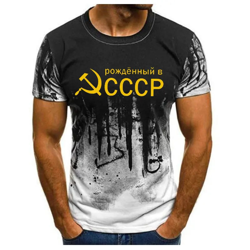 

New Mens T-Shirt Summer CCCP Russian T Shirts Men USSR Soviet Union Man Short sleeve Tshirt Moscow Mens Tees O Neck Tops