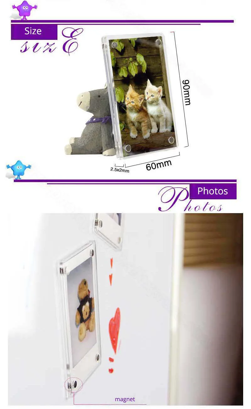 Акриловые Magetic фоторамки для фотографий Fujifilm Instax Mini 8 8+ 9 70 7s 25 26 90, SP-1 SP2 принтер, Po laroid PIC-300 Z2300