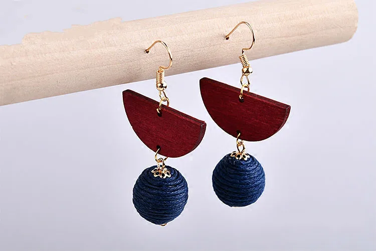 Простые крупные геометрические деревянные круглые полукруглые Двойные серьги