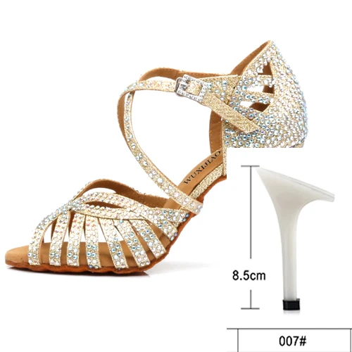 gold heel 8.5cm WUXIJIAO/туфли для латинских танцев; женские туфли на высоком каблуке; черные Серебристые золотистые блестящие удобные туфли для сальсы; вечерние туфли для сальсы - Цвет: gold heel 8.5cm