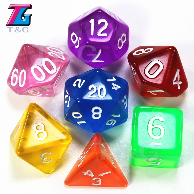 7 шт./компл. трпг кости для Dnd D4-D20 многосторонних игр кубики 10 цветов Настольный