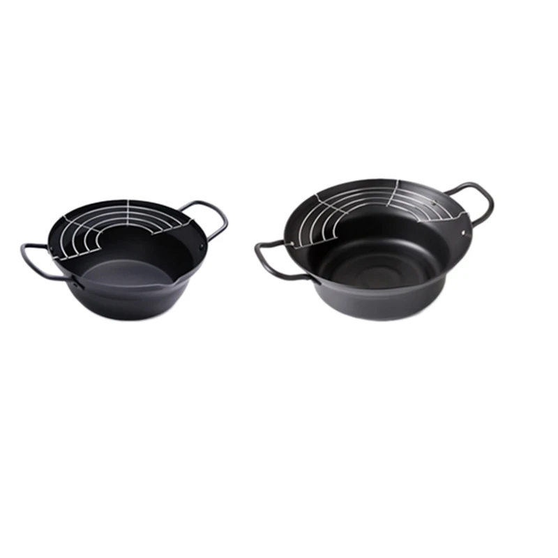 

HOT-Easy Pour Non Stick Coating Tempura Fryer Pot with Oil Drip Drainer Rack Made in Japan Mini Deep Fry Pan