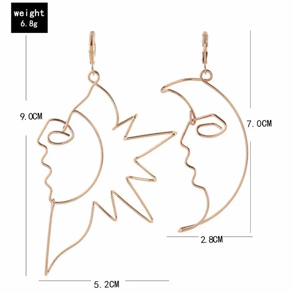

Bohemian Star Sun Moon Asymmetrical Drop Earrings For women Hyperbolic Handmade Bending Vintage Long Dangle Earring Boho Jewelry
