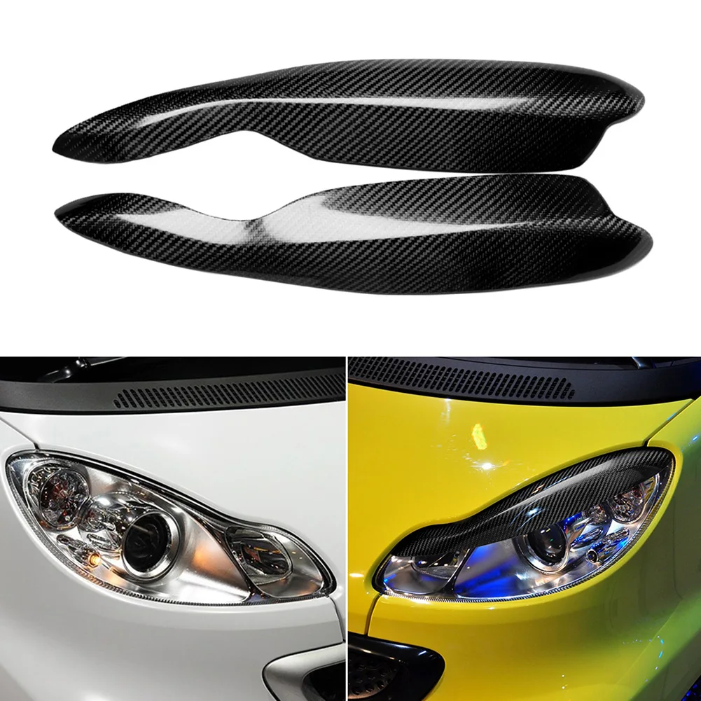 

1 Pair Automobile Headlights Eyebrow Eyelids Car Carbon Fiber Stickers Trim Cover for Smart Fortwo W451 2007-2014