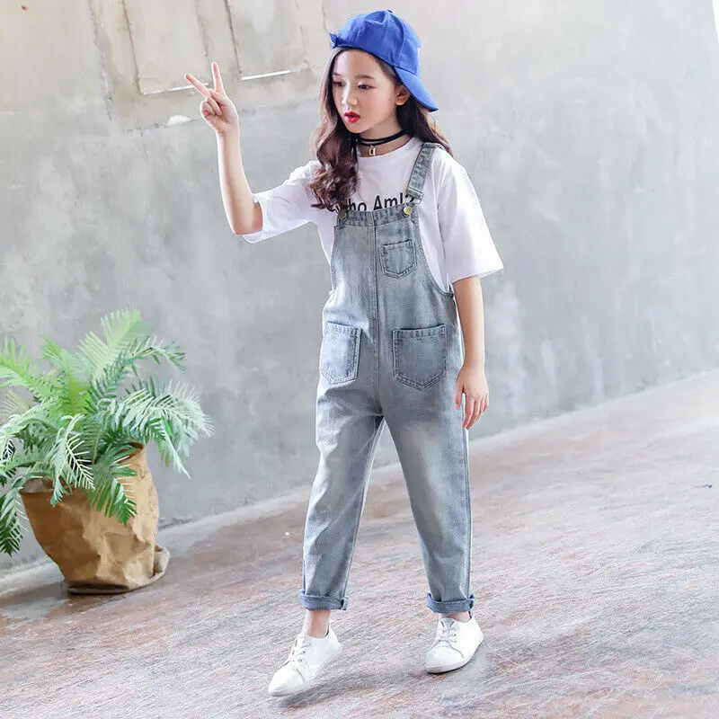 

Kids Girls Bib Overalls Jumpsuits Jeans Pants Teen Spring Autumn Fashion Trouser jeans for baby girl girl jeans kids