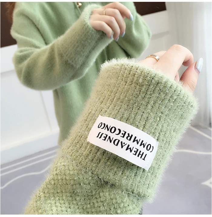 Surmiitro Mink Cashmere Knitted Hoodies Women Autumn Winter Korean Kpop Long Sleeve Hooded Sweatshirt Female Pullover Blue