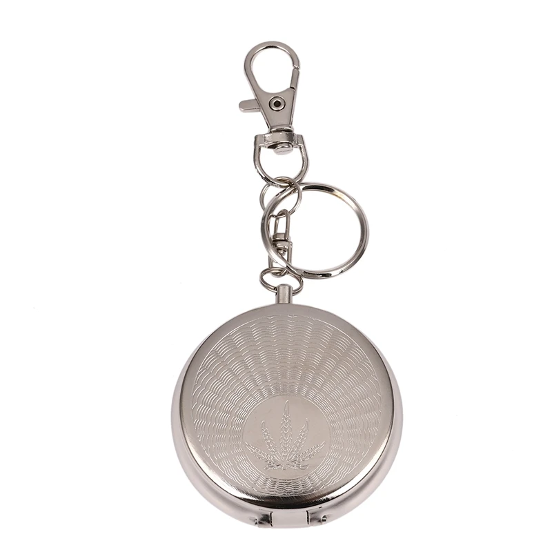 

Stainless Steel Portable Circular Ashtray (With keychain)-Silver Random pattern