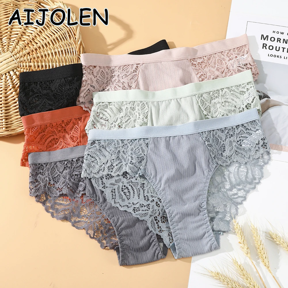 Однотонные кружевные трусики AIJOLEN большого размера сексуальное нижнее белье с