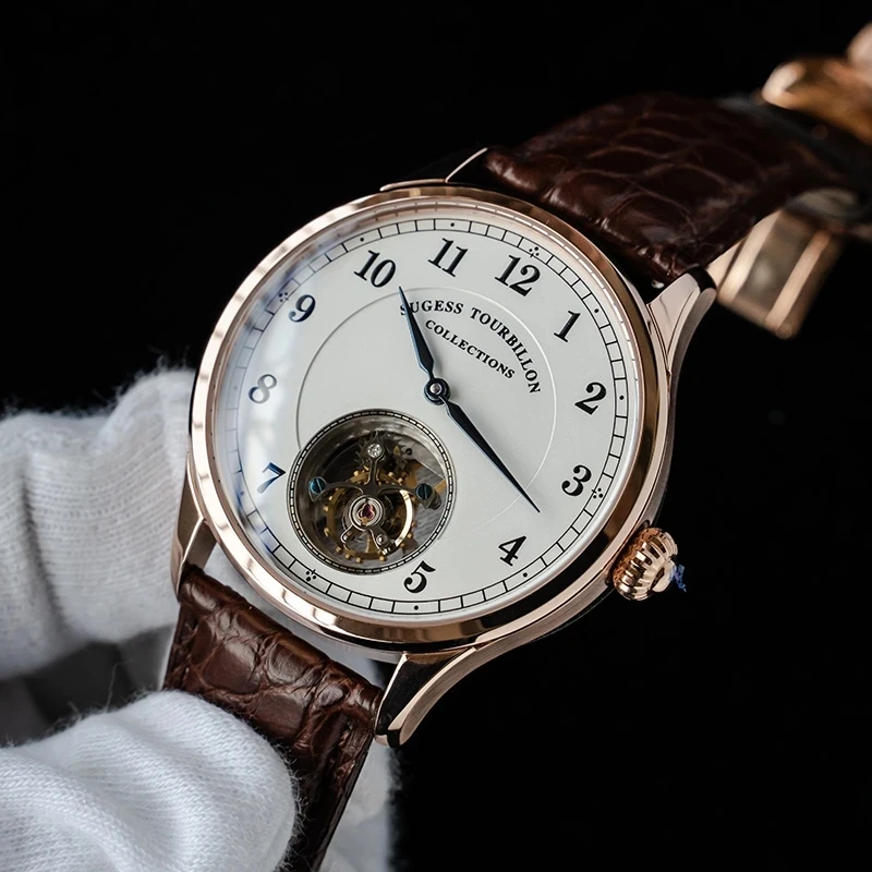

2021 Luxury Sugess Seagull Tourbillon Men's Watch ST8000 Movement Sapphire Crystal Alligator Leather Strap Mechanical Men Watch