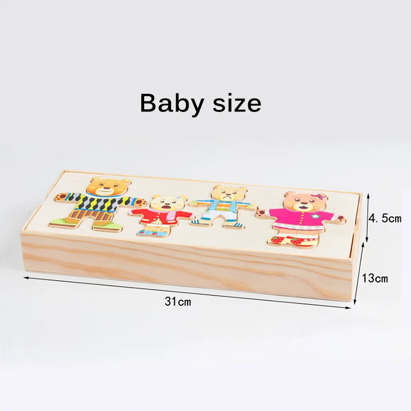 

IKAUOIE Cartoon 4 Little Bears Clothes Changing Puzzle Dressing Puzzle Wooden Cartoon Jigsaw Puzzles Game Early Educational Toys