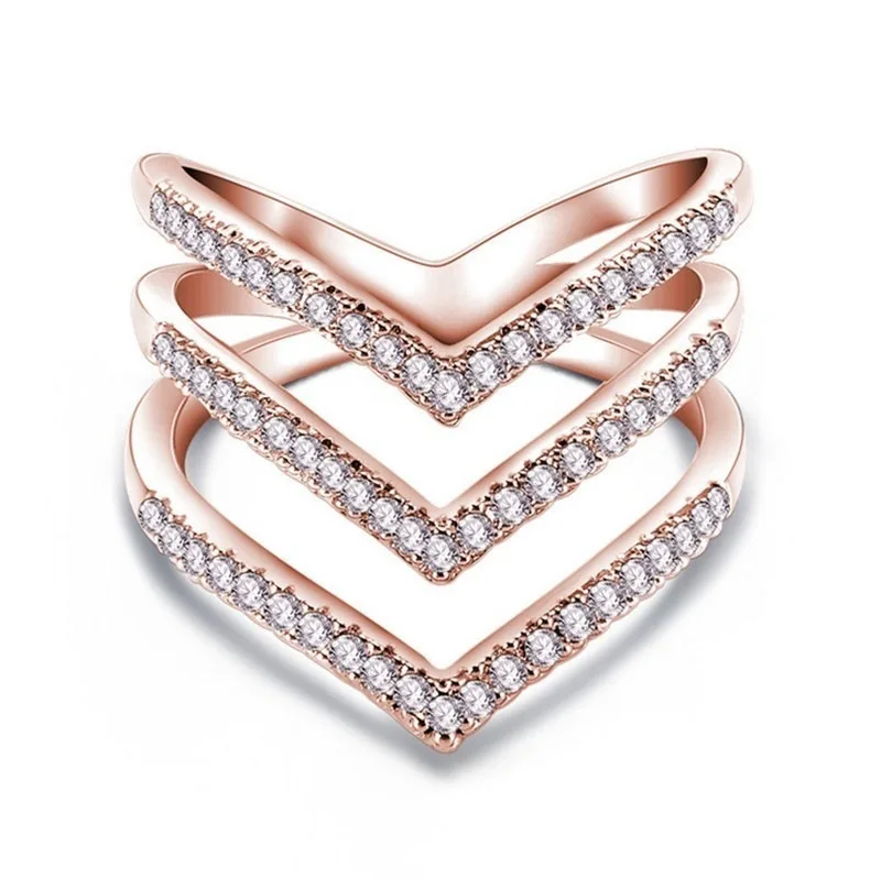 Серебряный Цвет три слоя V Форма циркониевое кольцо минималистский Стиль кольца