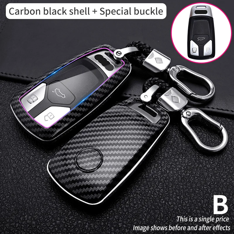 

Car Styling Carbon Fiber Cover Case For A4 New A4L A5 A6L QT S5 S7 Q7 TTS Auto Protection Key Shell Accessories Keychain