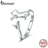 bamoer authentic 925 sterling silver butterfly tail cat adjustable finger rings for women sterling silver ring jewelry scr443