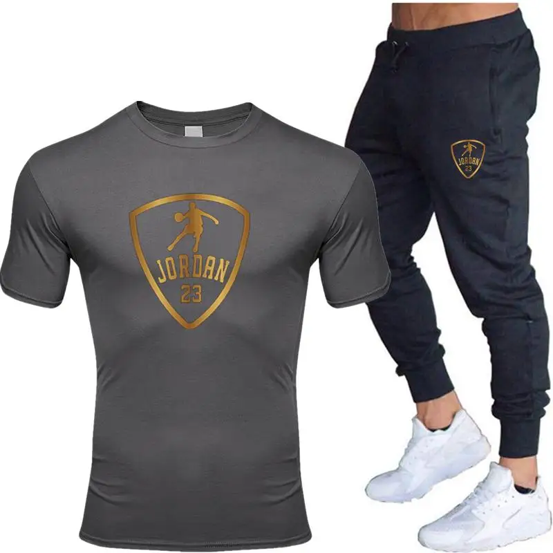 

2021 Men's Sets T Shirts+pants Two Pieces Sets Casual Tracksuit Men/women Jordan 23 Suit Tops+pants Gyms Fitness Trousers Print