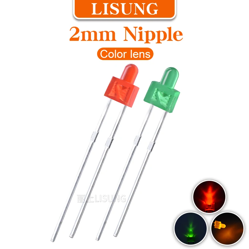 

1000pcs/Bag 2mm Led Pacifier Type Red Yellow Green Diffused Lens Big Wide Angle Light Diodes Indicator Light
