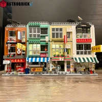 city hong kong street view restaurant building blocks architecture noodle house shop bricks figure toy for children gift