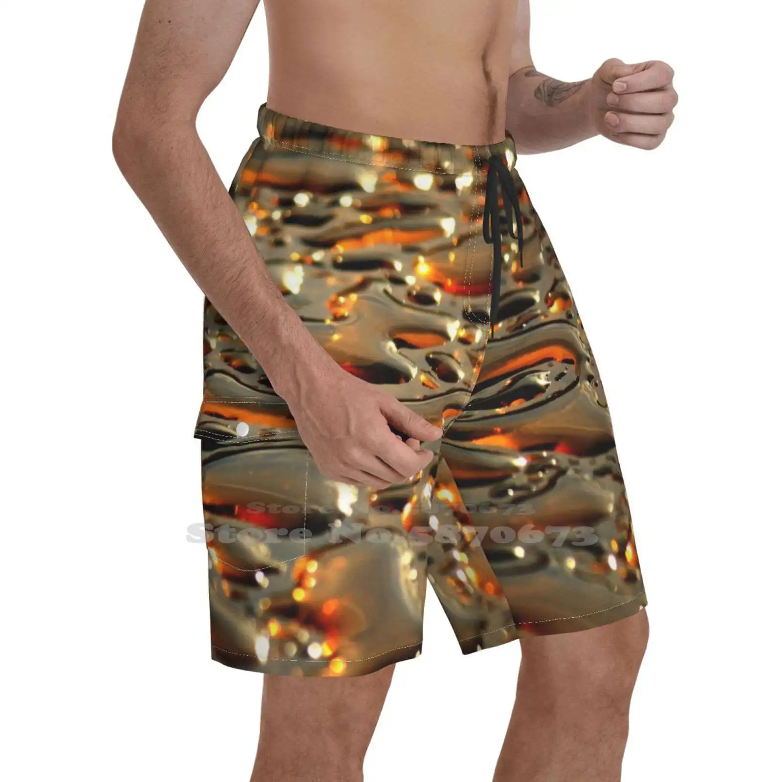 

Amber Liquid Summer Pants Casual Shorts Male Streetwear Water Drops Amber Glass Abstract