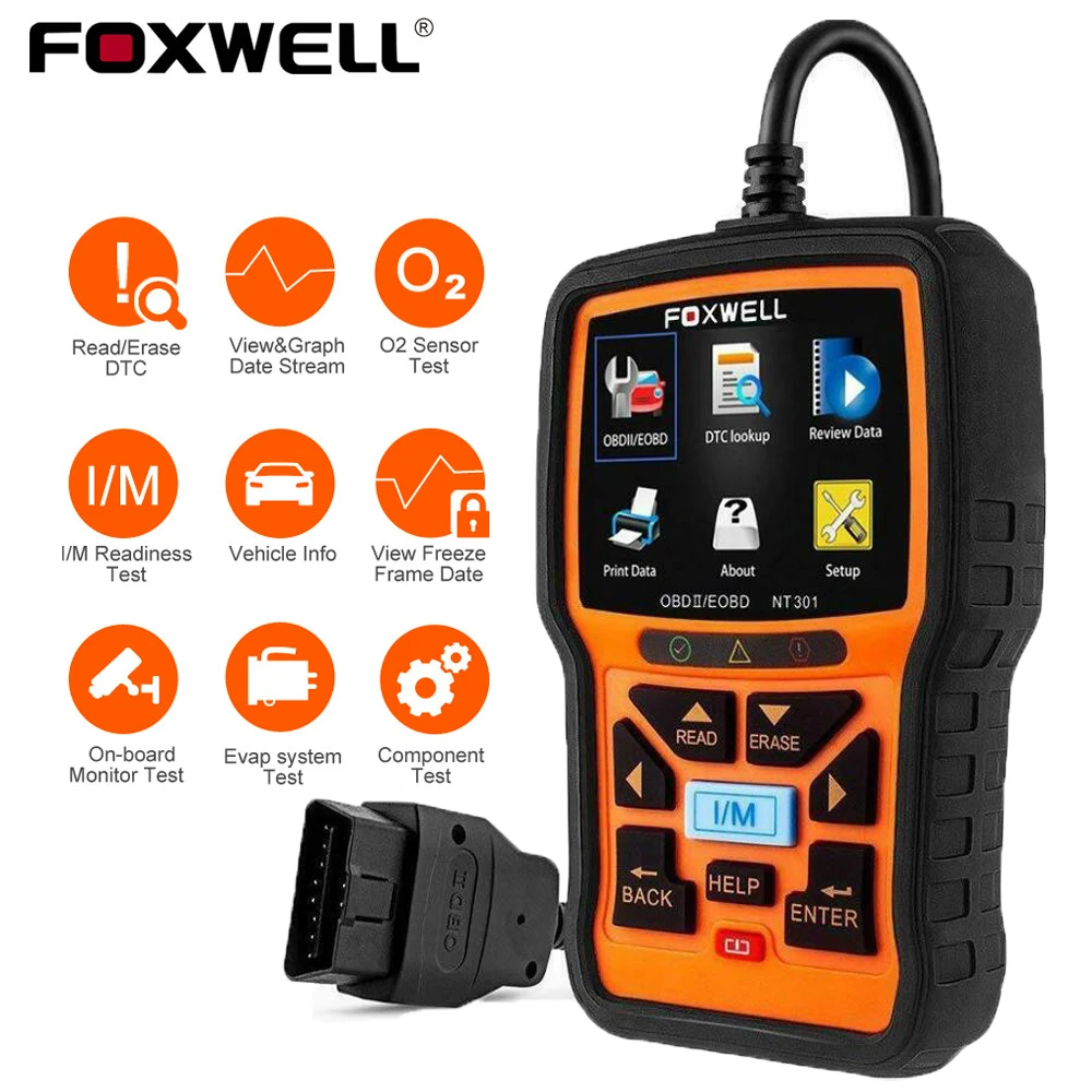 FOXWELL NT301 OBD2 сканер Профессиональный EOBD OBDII код считыватель двигателя проверка ODB2 OBD 2 Автомобильный сканер автомобильный диагностический инструмент